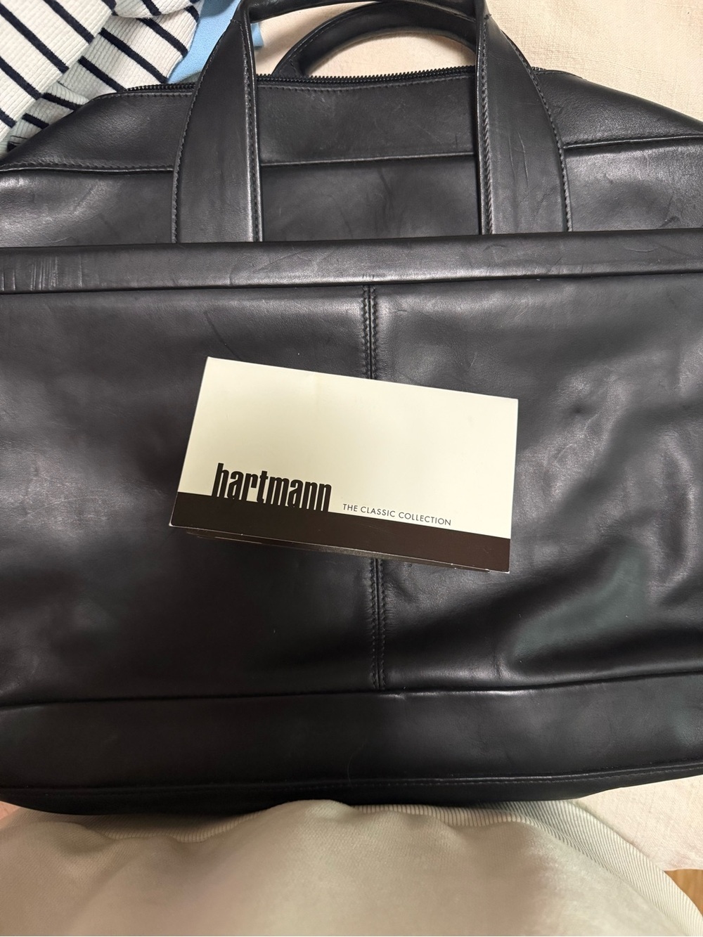 Hartmann Men's Black Vintage Leather Briefcase Bag - Sleek Professional Carryall - Picture 5 of 6
